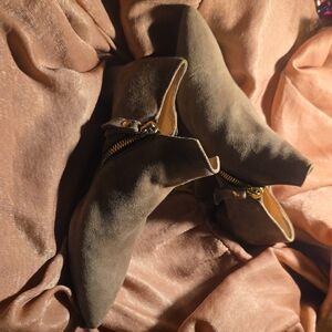 AGL Tan Suede Ankle Boots with Gold Zipper